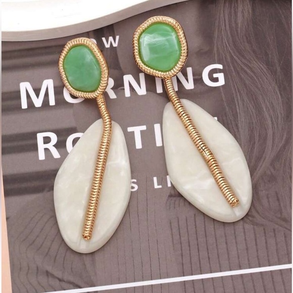Zara Green Stone & Ivory Drop Earrings - Picture 1 of 4